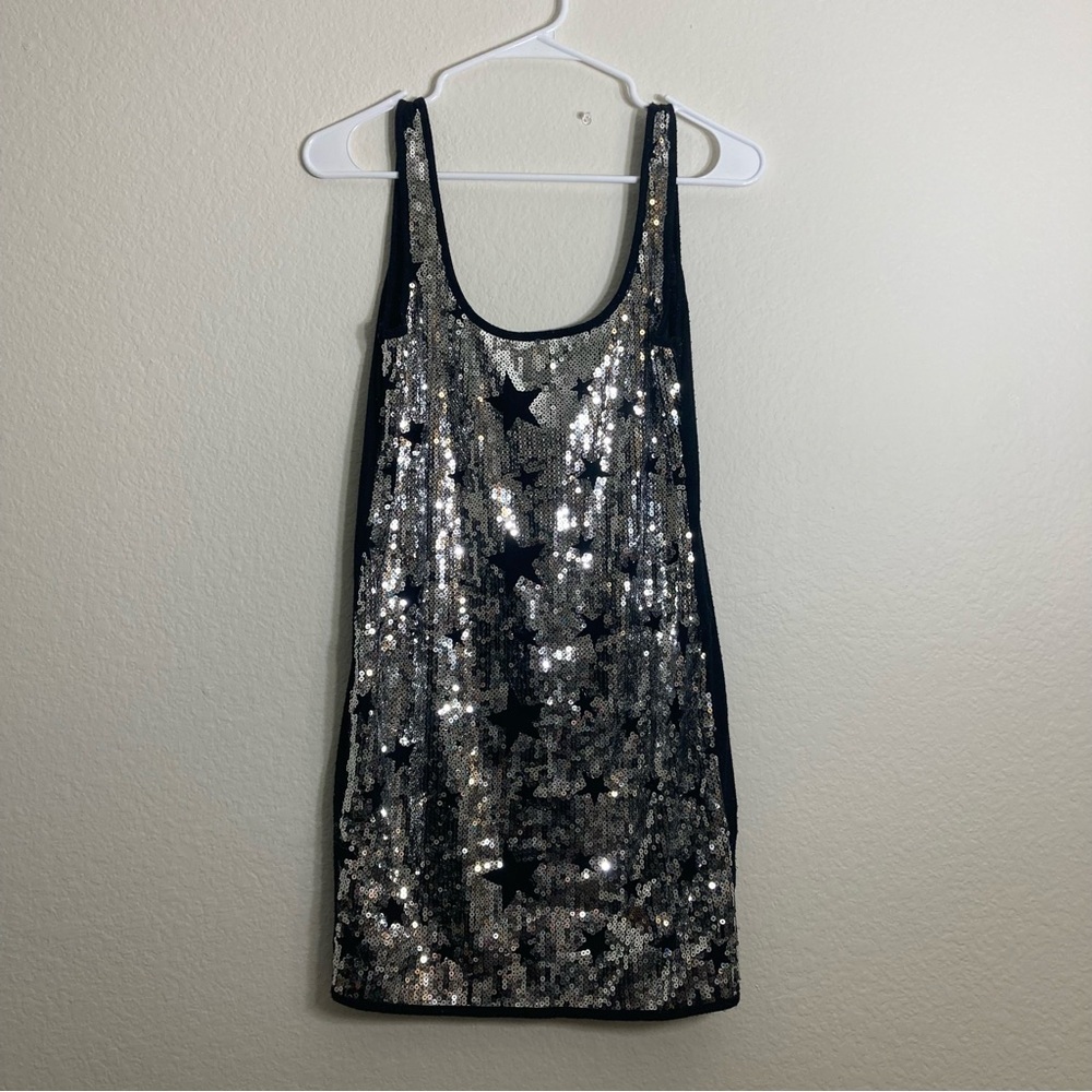 Ultra Flirt Sparkle Star Tank Top - Silver/Black - Size Medium